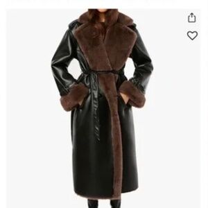 WhoWoreWhat Women's Faux Leather Trench Coat with Faux Fur Trim originally 268